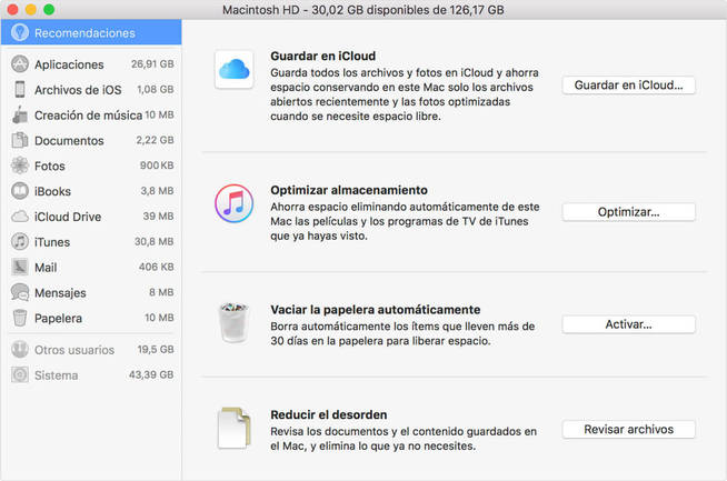 Imagen del menú de gestión del disco duro de Mac. (Apple)